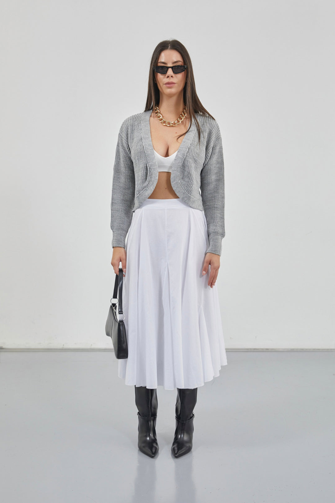 Stitch Detail Maxi White Skirt 