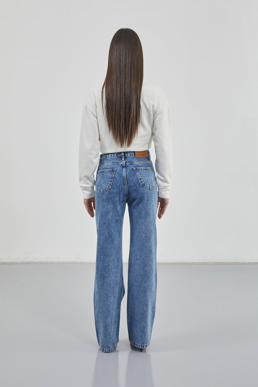 Baskılı Düşük Bel Mavi Jean