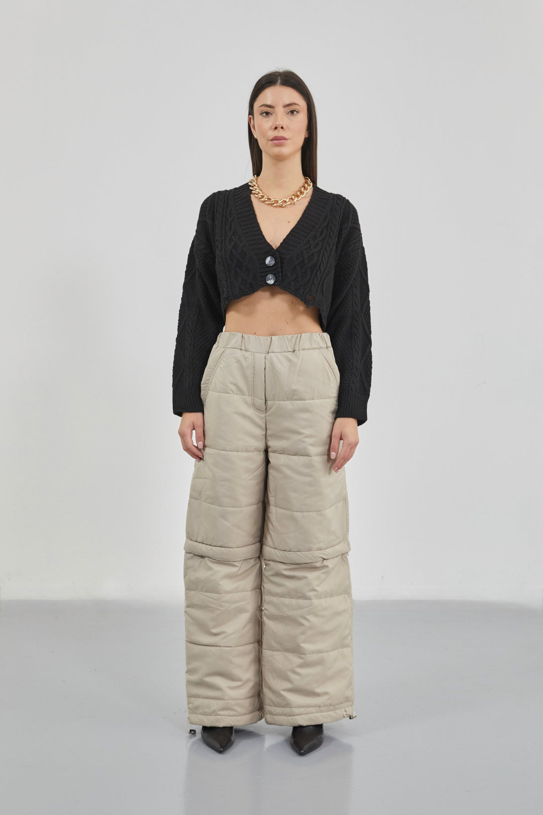 Baklava Desen  Siyah Crop Saçaklı Hırka