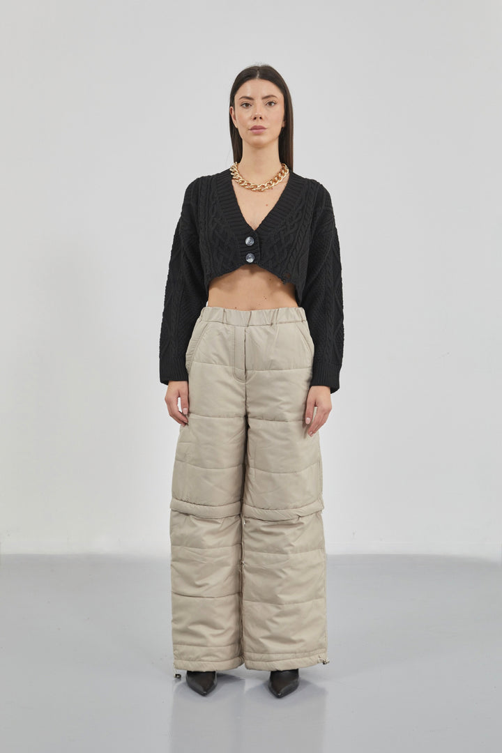 Baklava Desen  Siyah Crop Saçaklı Hırka