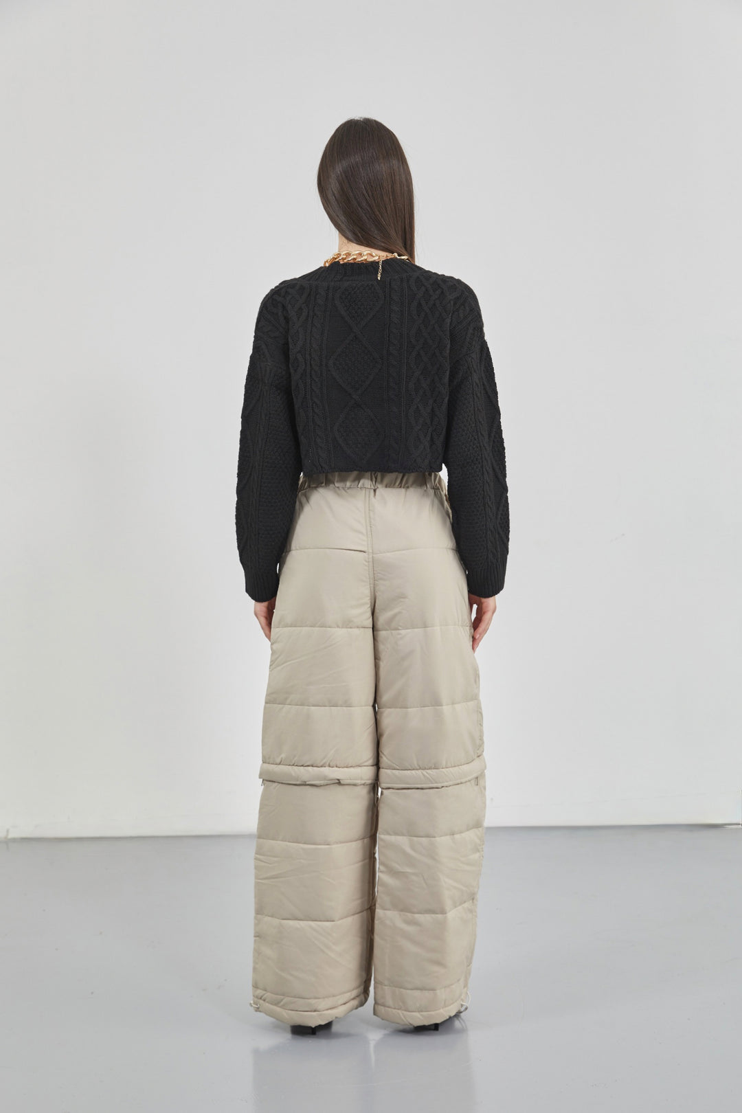 Baklava Desen  Siyah Crop Saçaklı Hırka