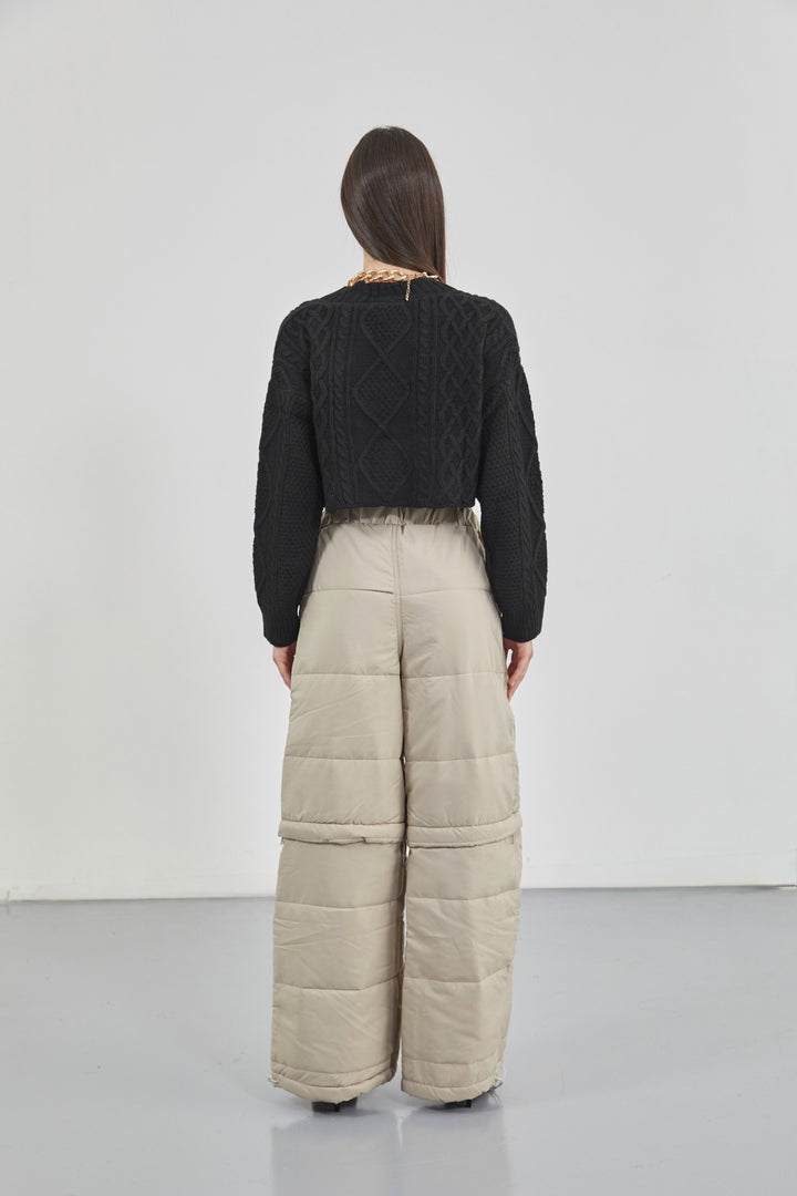 Baklava Desen  Siyah Crop Saçaklı Hırka