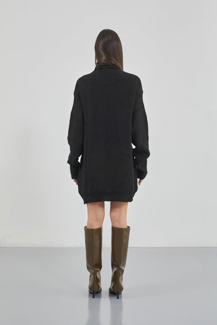 Oversize Turtleneck Black Knit Tunic 