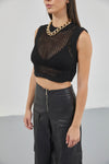 Ajurlu Siyah Crop Süveter