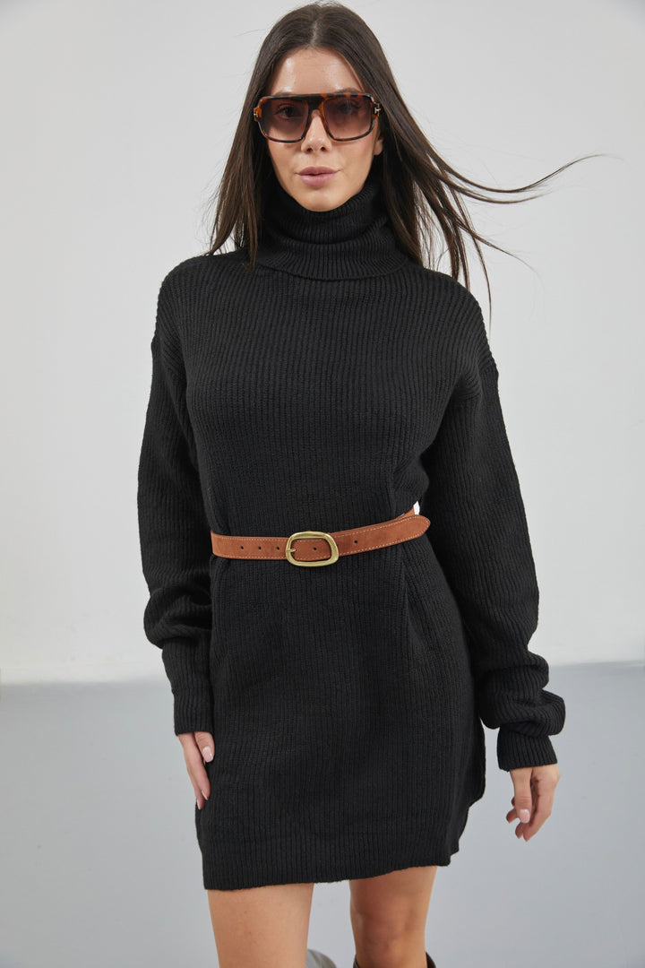 Oversize Turtleneck Black Knit Tunic 