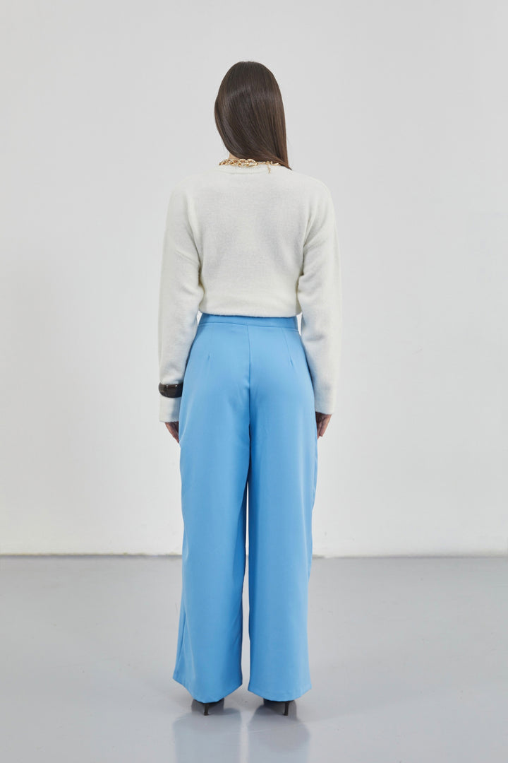 Casual High Waist Blue Trousers 