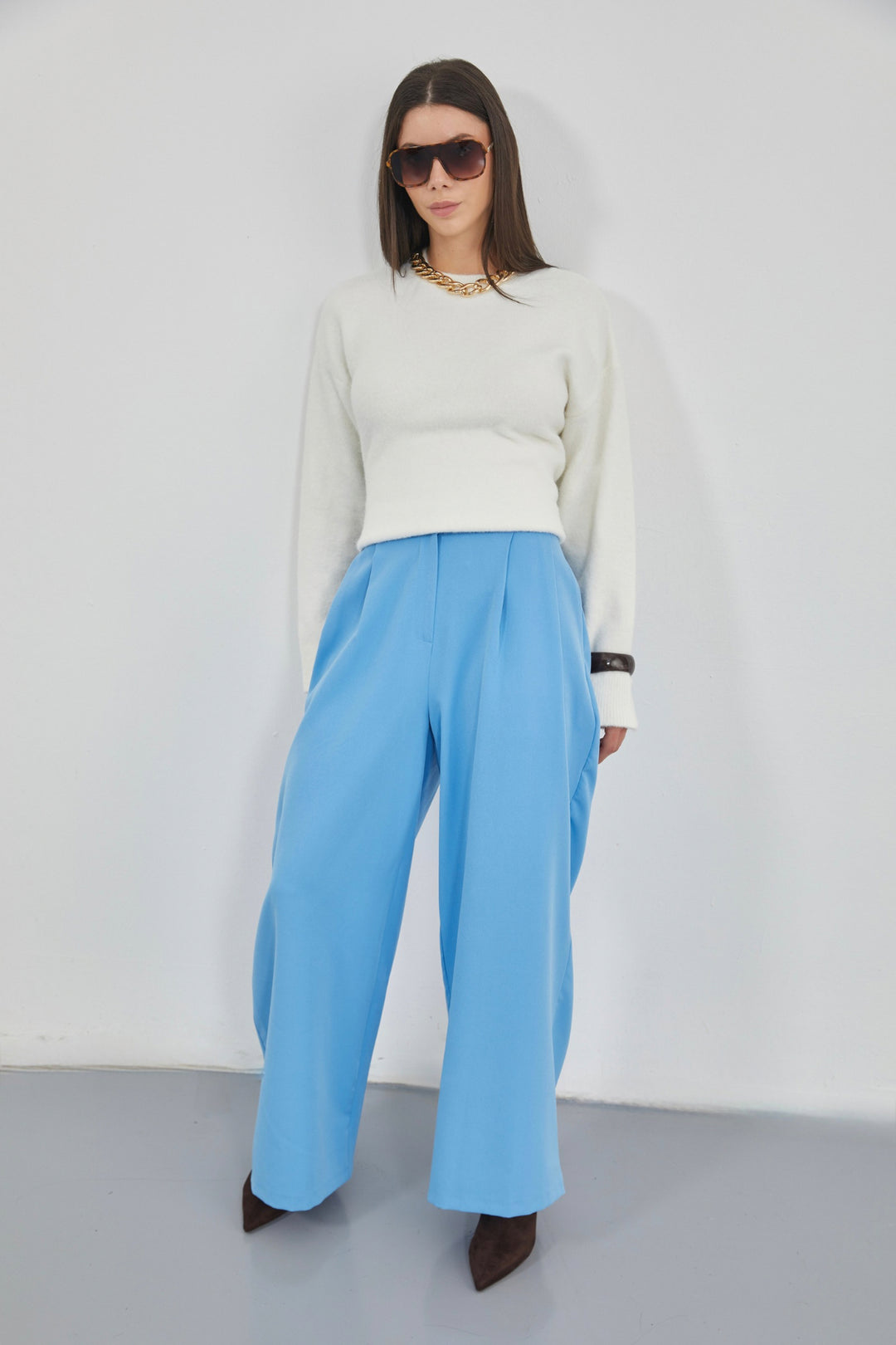 Casual High Waist Blue Trousers 
