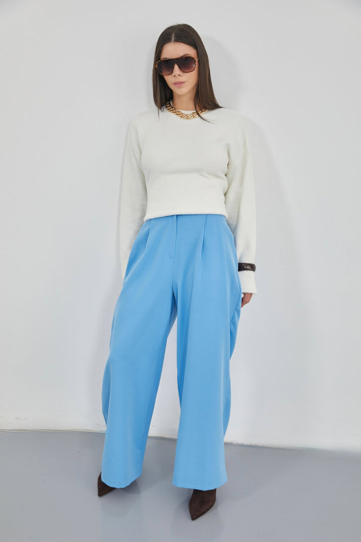 Casual High Waist Blue Trousers 
