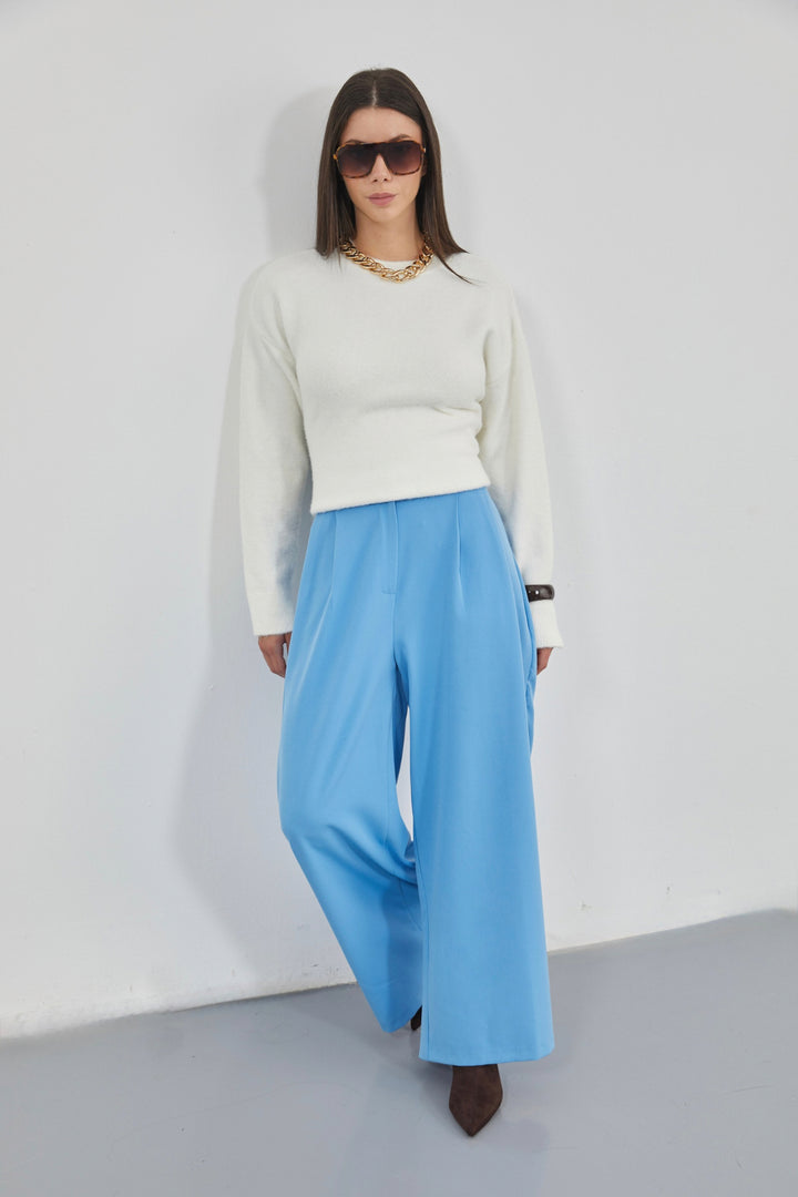 Casual High Waist Blue Trousers 