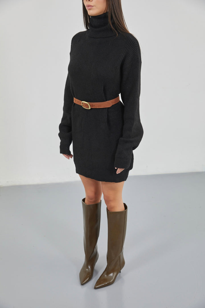 Oversize Turtleneck Black Knit Tunic 