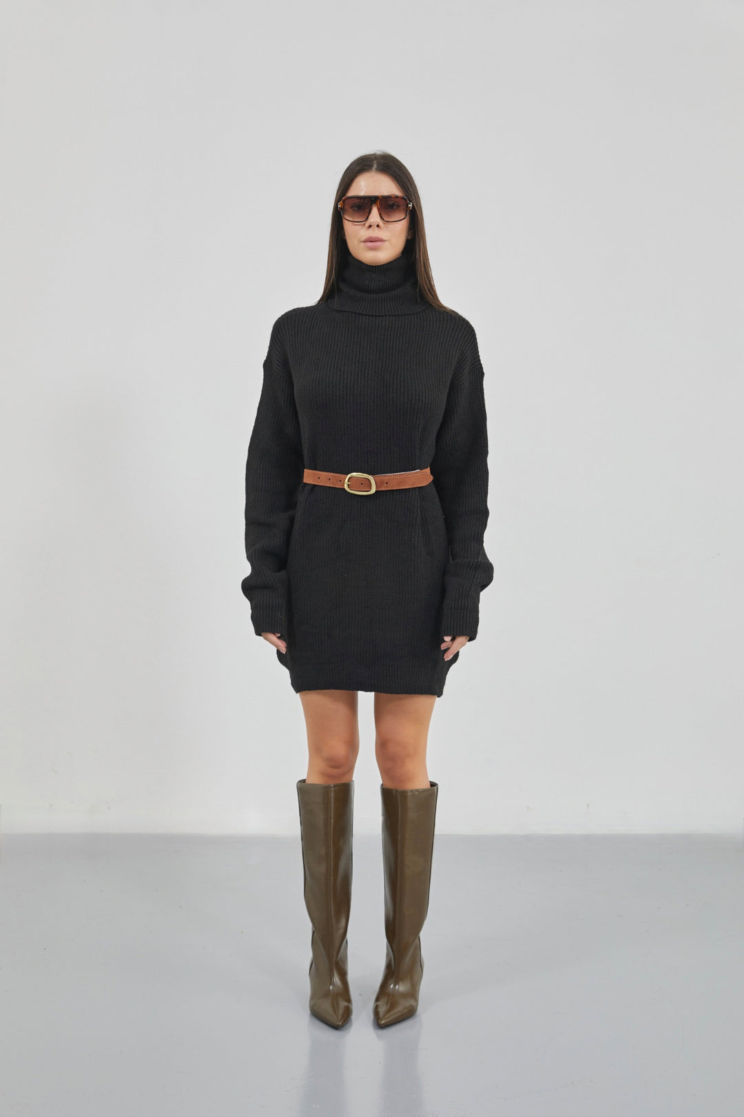 Oversize Turtleneck Black Knit Tunic 