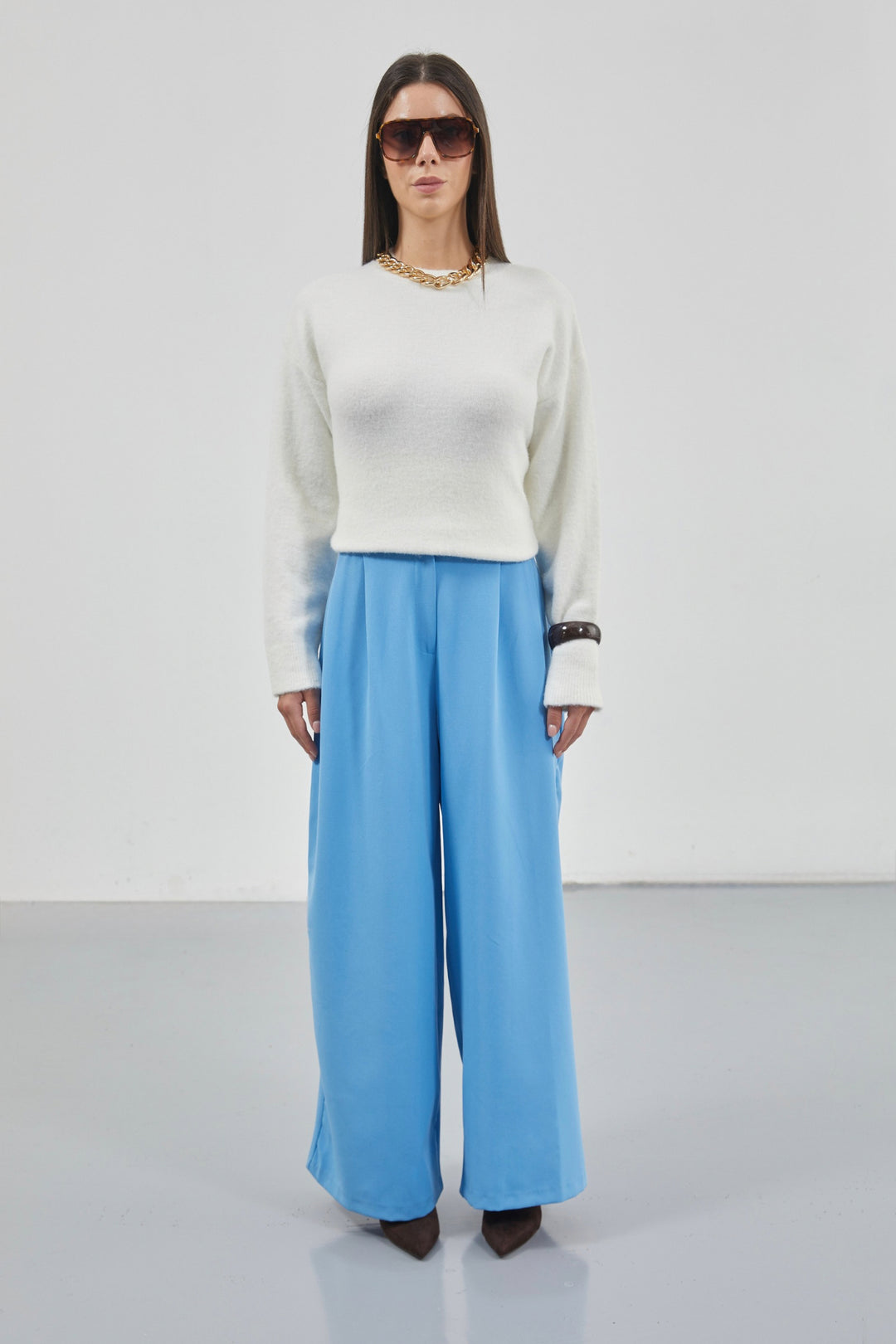 Casual High Waist Blue Trousers 