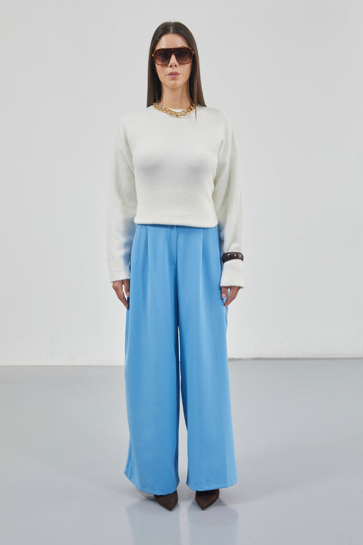 Casual High Waist Blue Trousers 