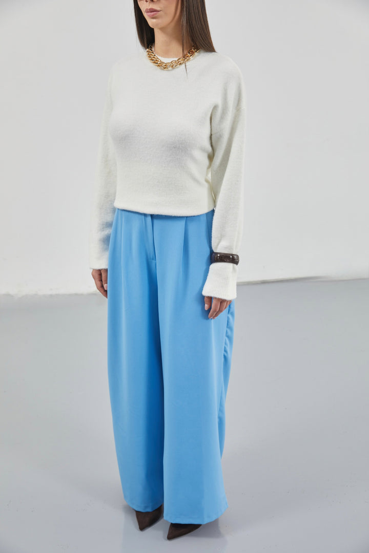 Casual High Waist Blue Trousers 