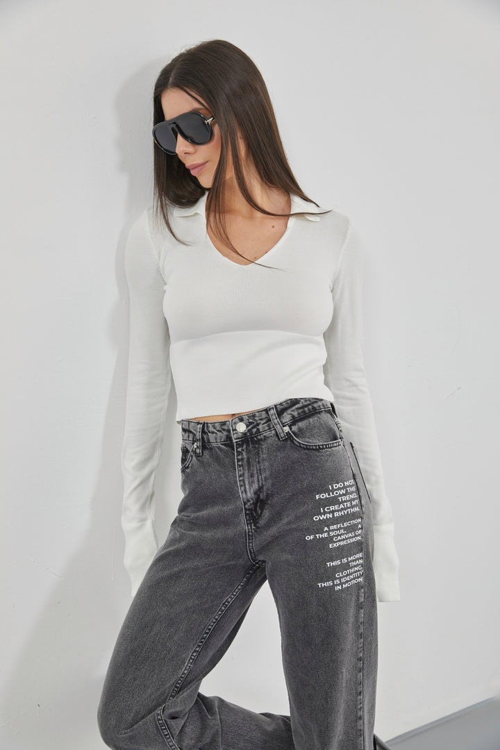 Printed Low Waist Black Jeans 