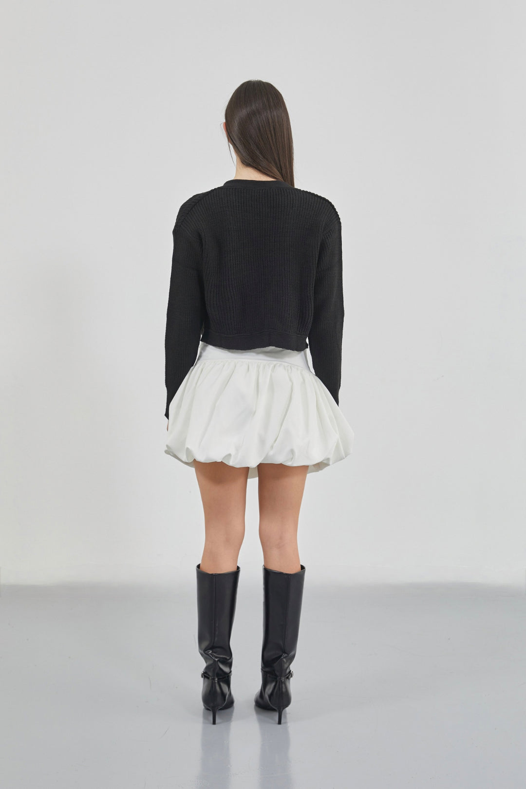 Biyeli Crop Siyah Triko Hırka