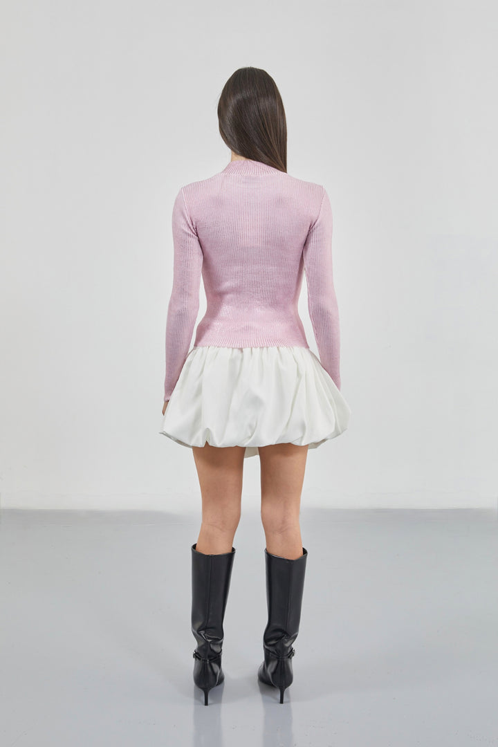 Balıkçı Yaka Metalik Pembe Triko Bluz