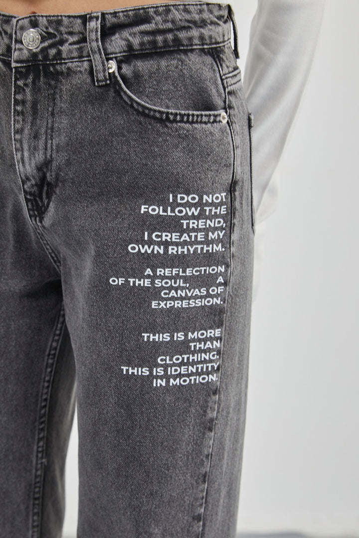 Printed Low Waist Black Jeans 