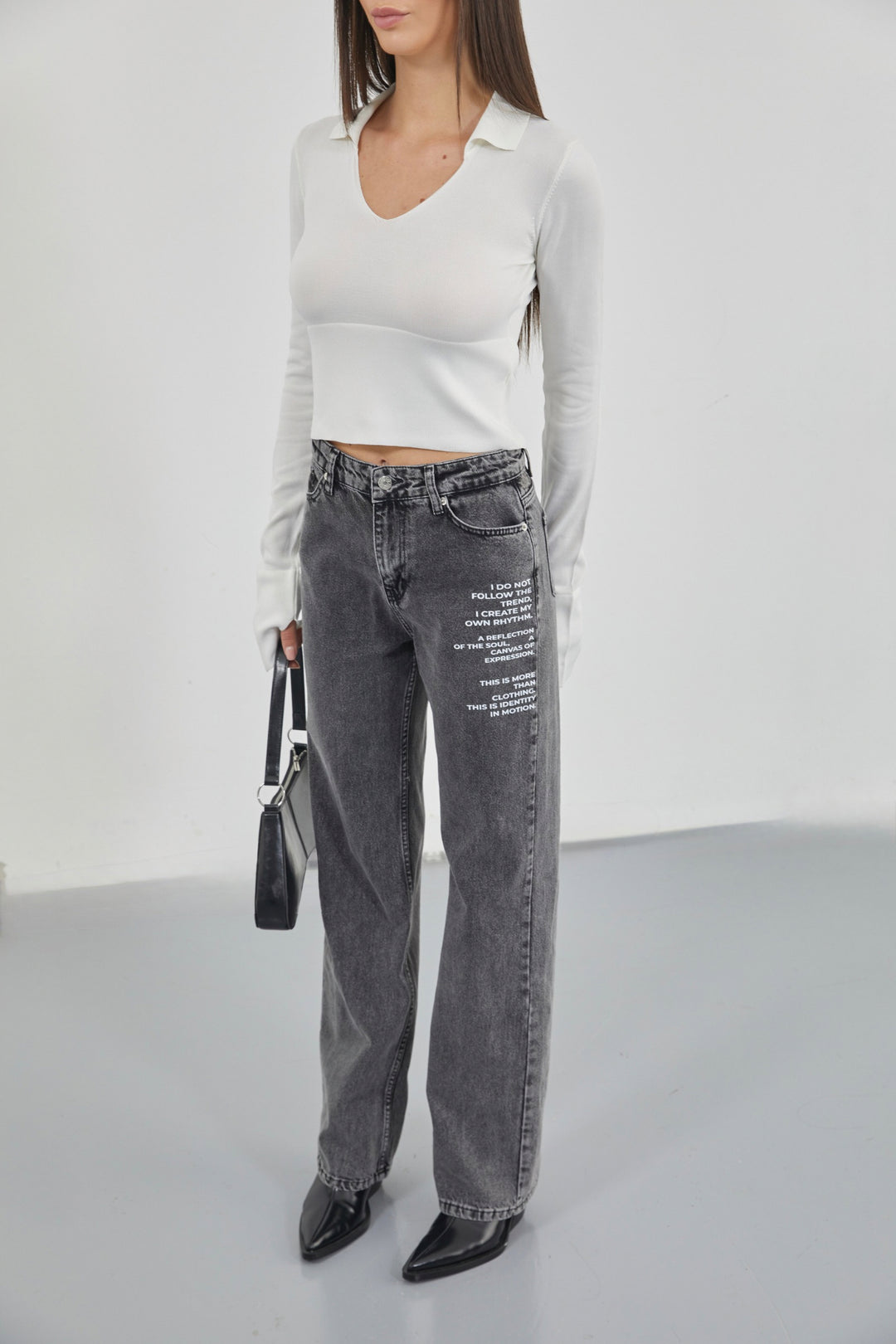 Printed Low Waist Black Jeans 