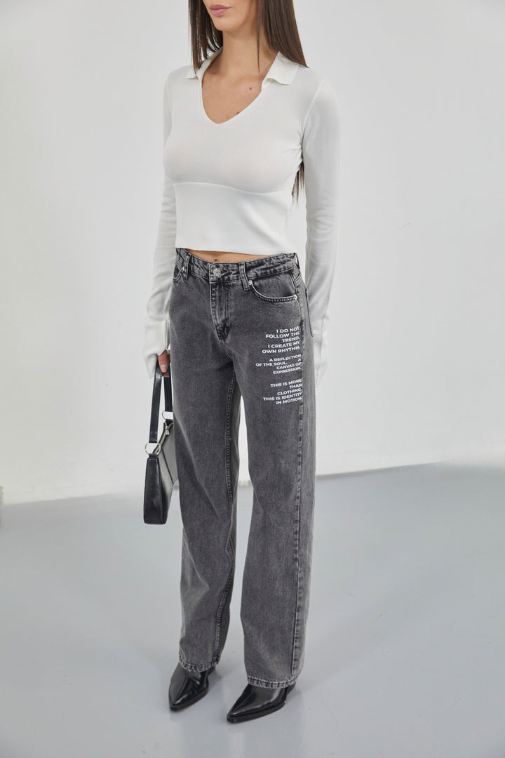 Printed Low Waist Black Jeans 