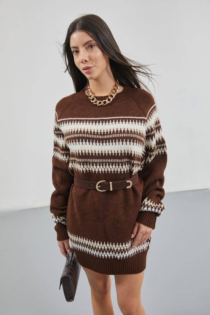 Embroidered Striped Pattern Oversize Sweater 