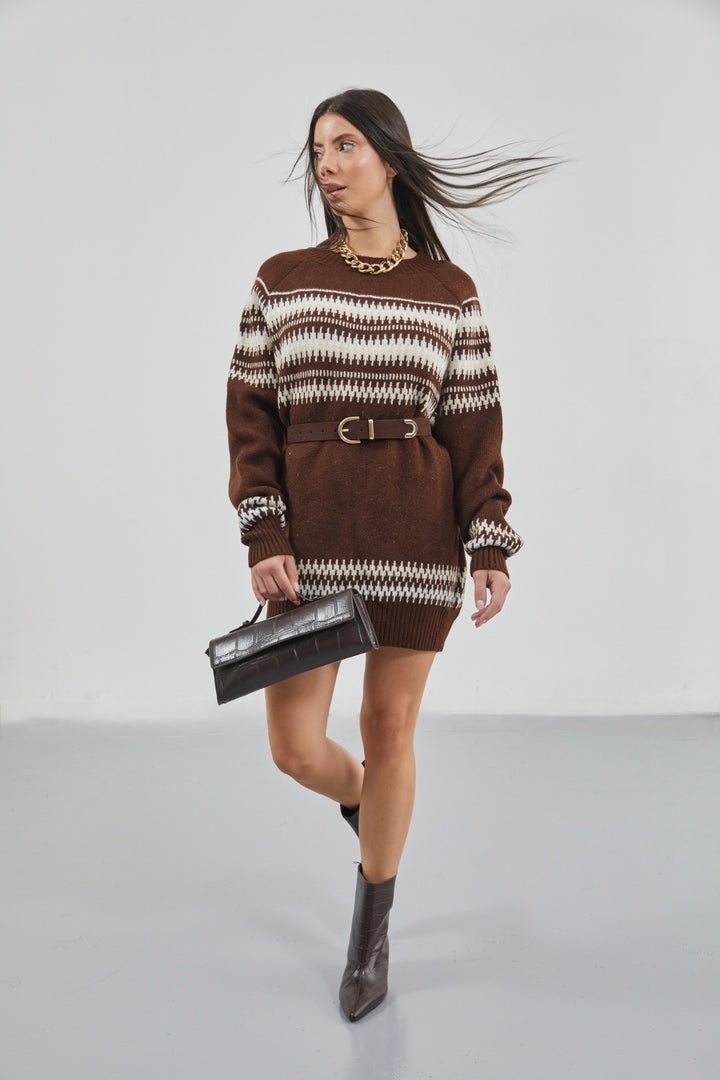 Embroidered Striped Pattern Oversize Sweater 