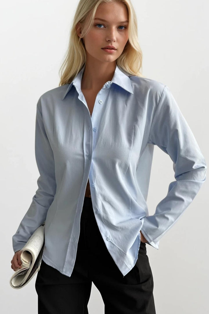 Bel Oturtmalı Basic Mavi Gömlek