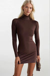 Balıkçı Yaka Mini Kahverengi Elbise