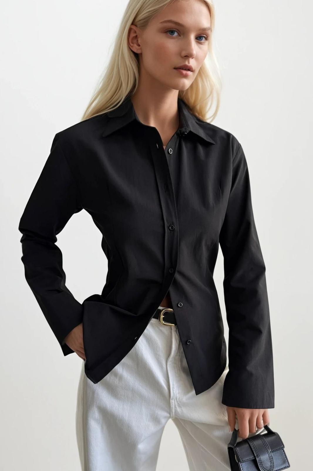Bel Oturtmalı Basic Siyah Gömlek