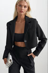 Crop Basic Blazer Siyah Ceket