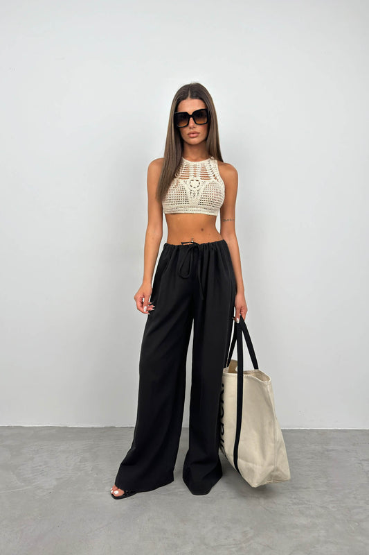 Openwork Tied Stone Brode Crop 