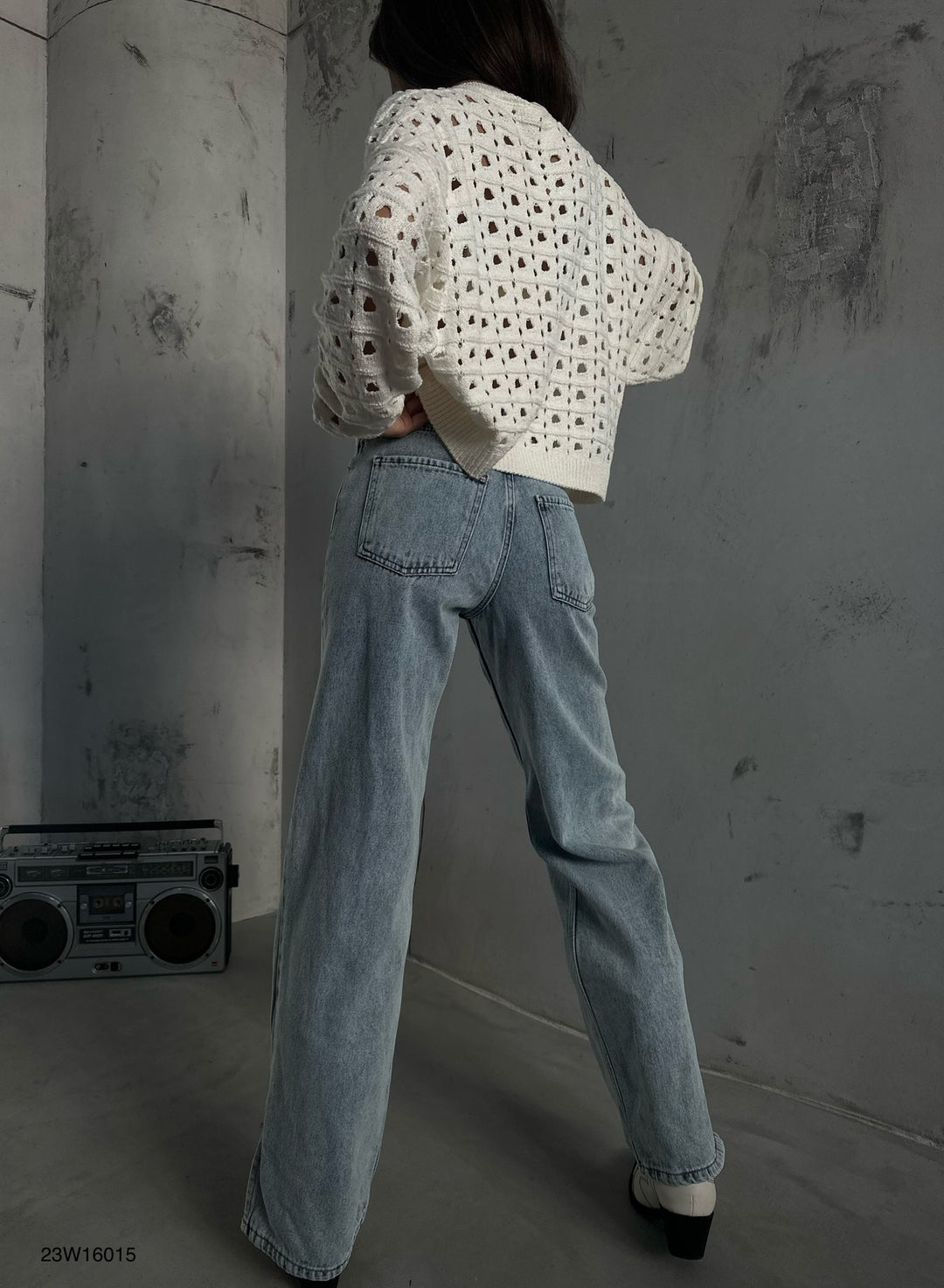 Ajurlu Bisiklet Yaka Ekru Kazak