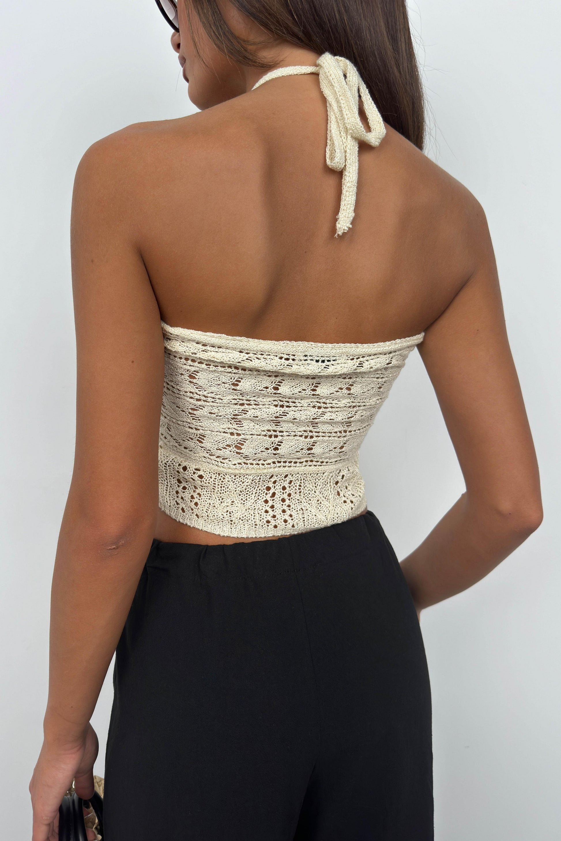 Openwork Backless White Crop Bustier 