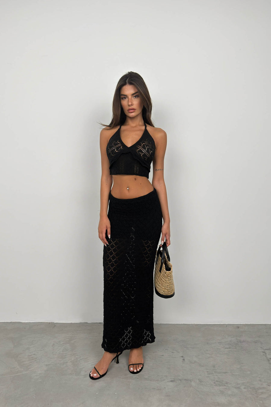 Openwork Black Crop Bustier 