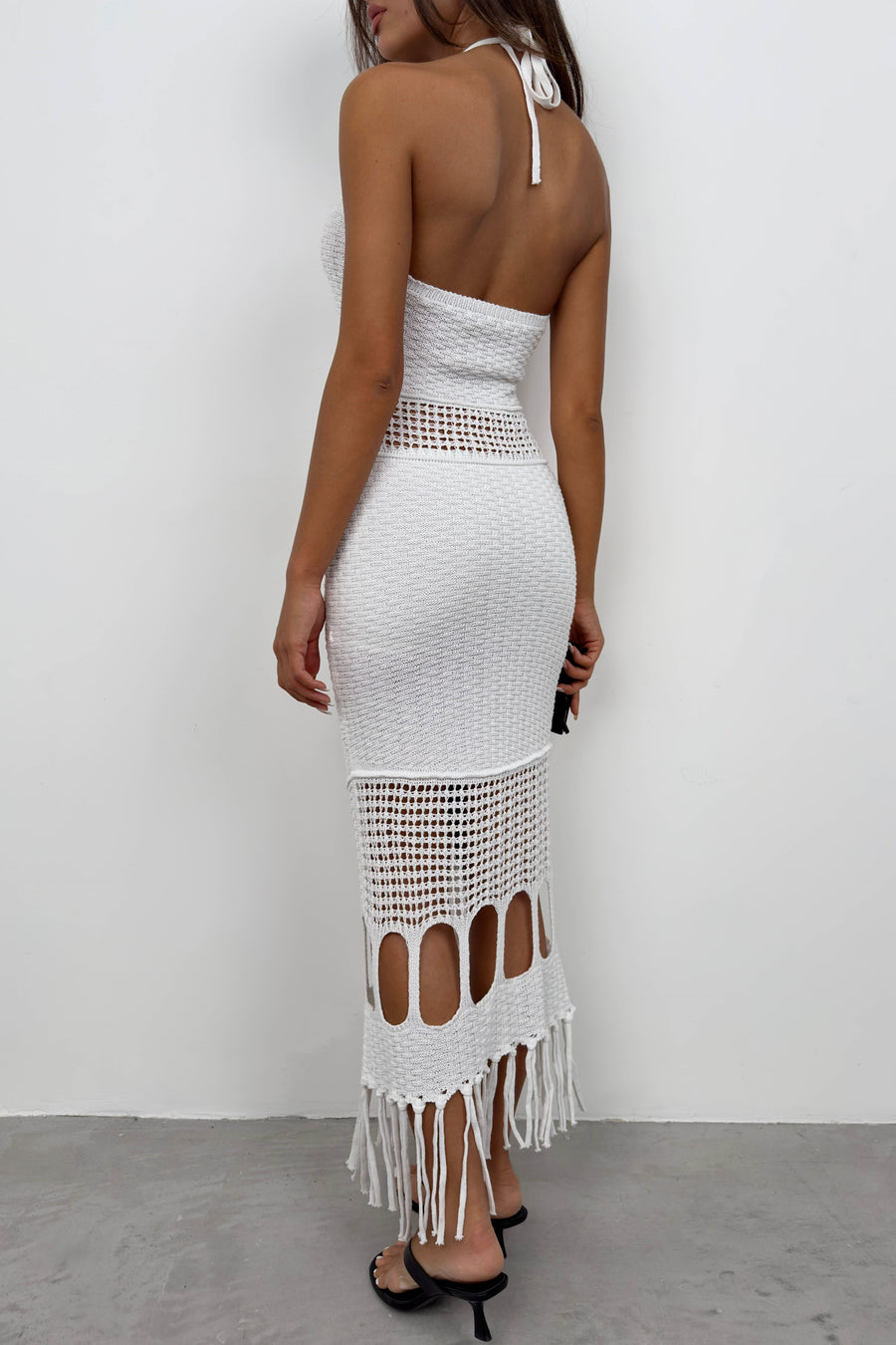 Openwork White Maxi Knit Dress 