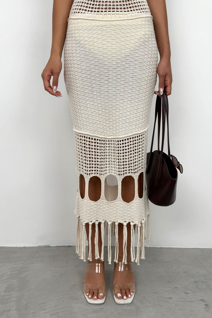 Openwork Maxi Ecru Knit Dress 