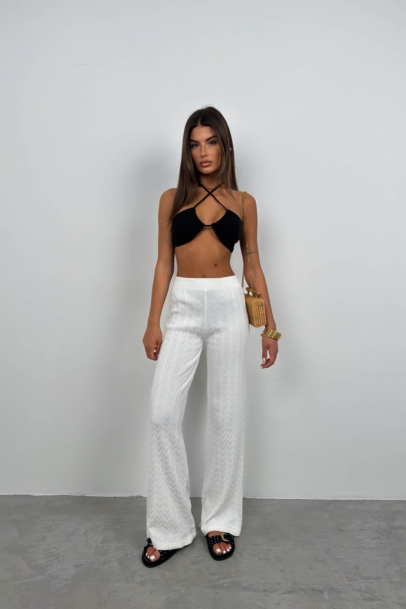 Openwork Knitted White Trousers 