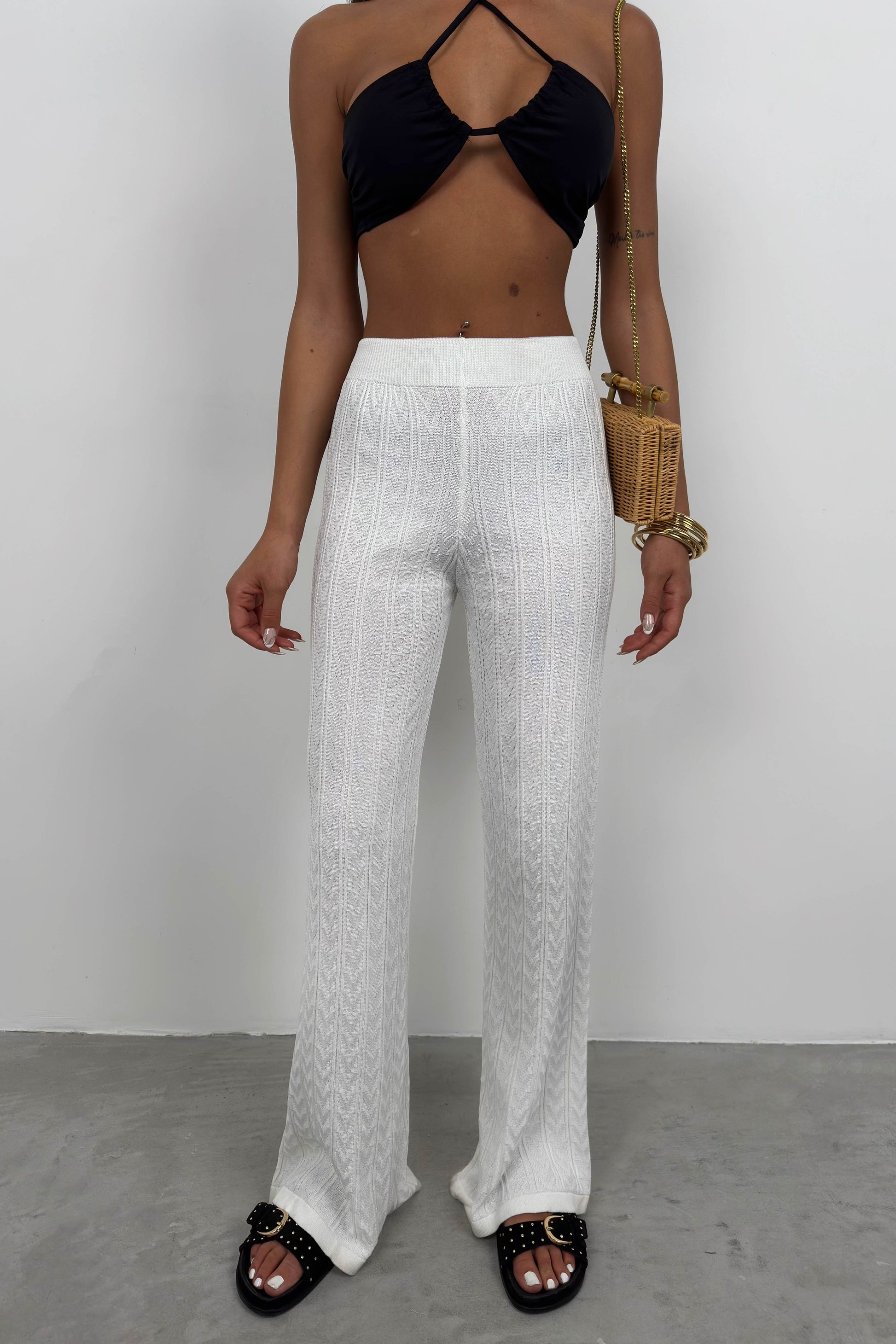 Openwork Knitted White Trousers 