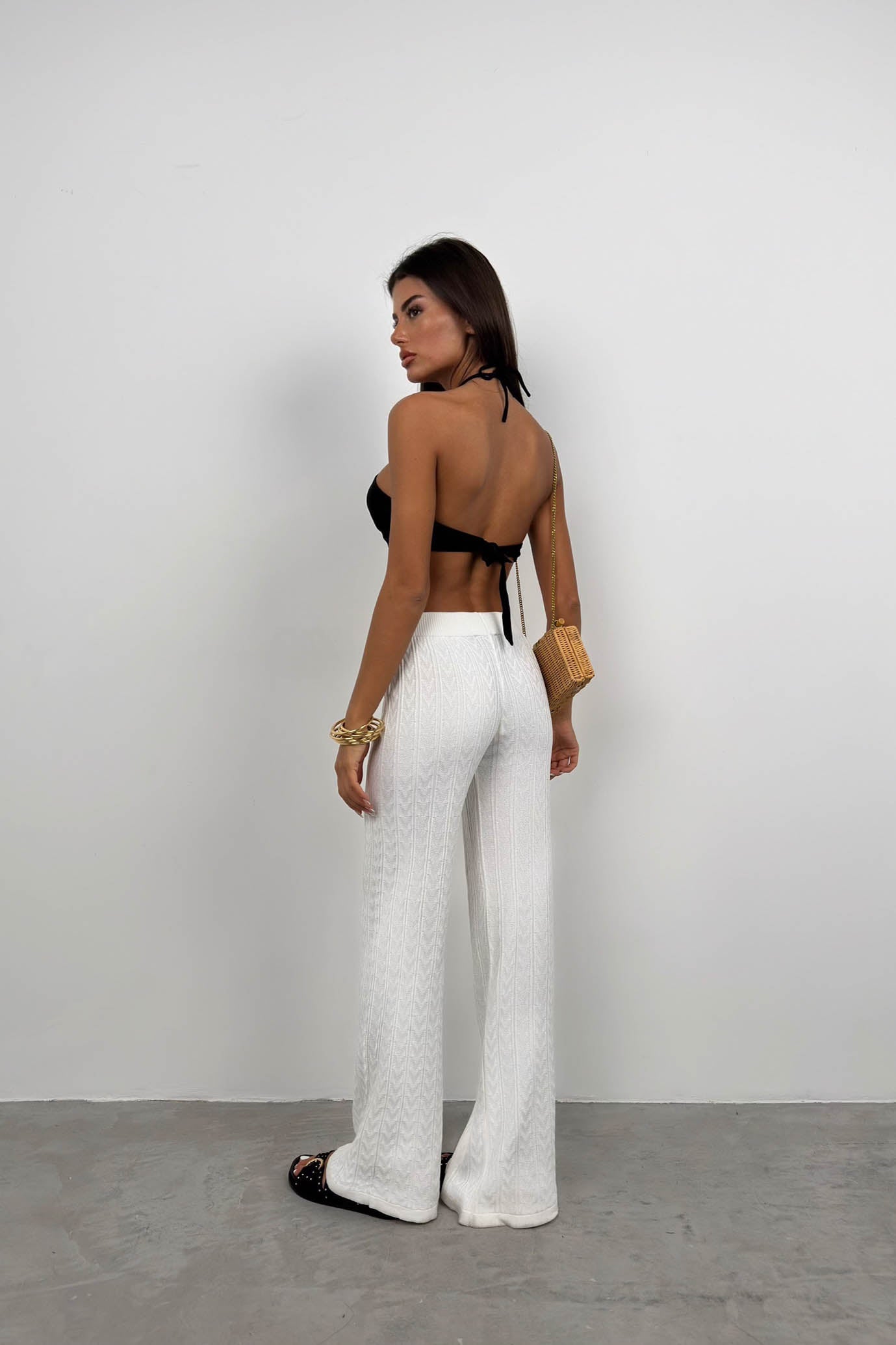 Openwork Knitted White Trousers 