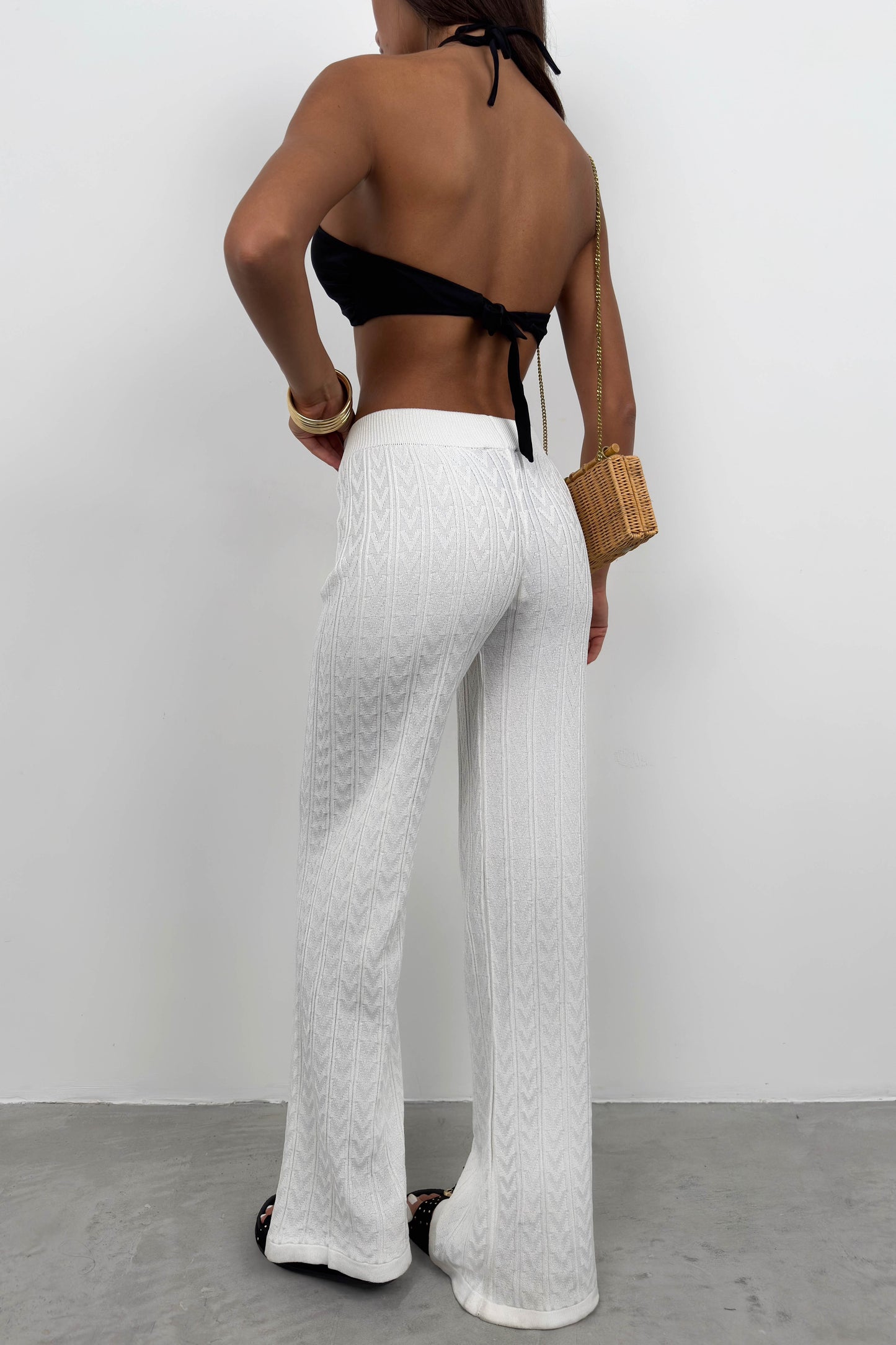 Openwork Knitted White Trousers 