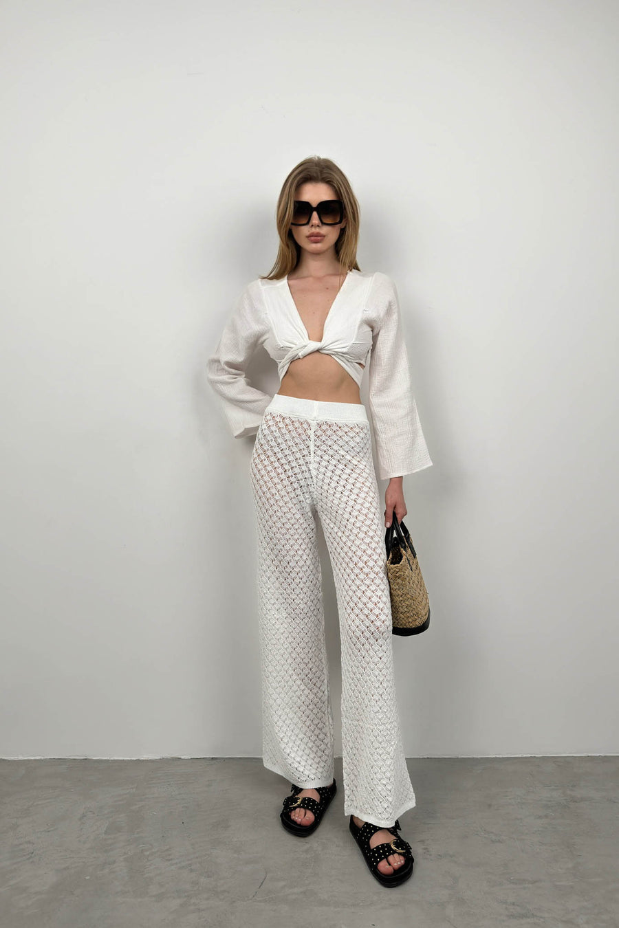 Openwork White Pareo Trousers 