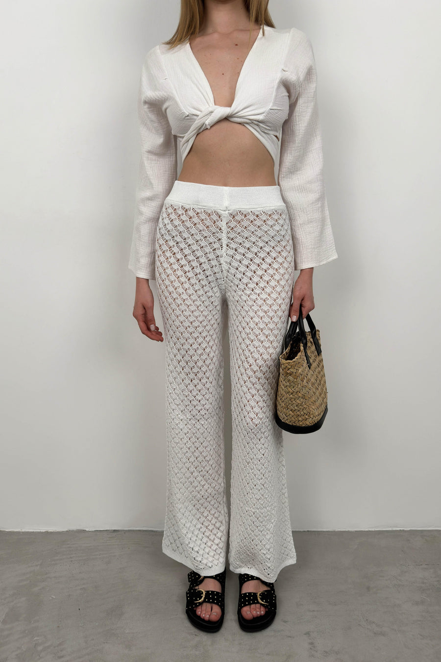 Openwork White Pareo Trousers 