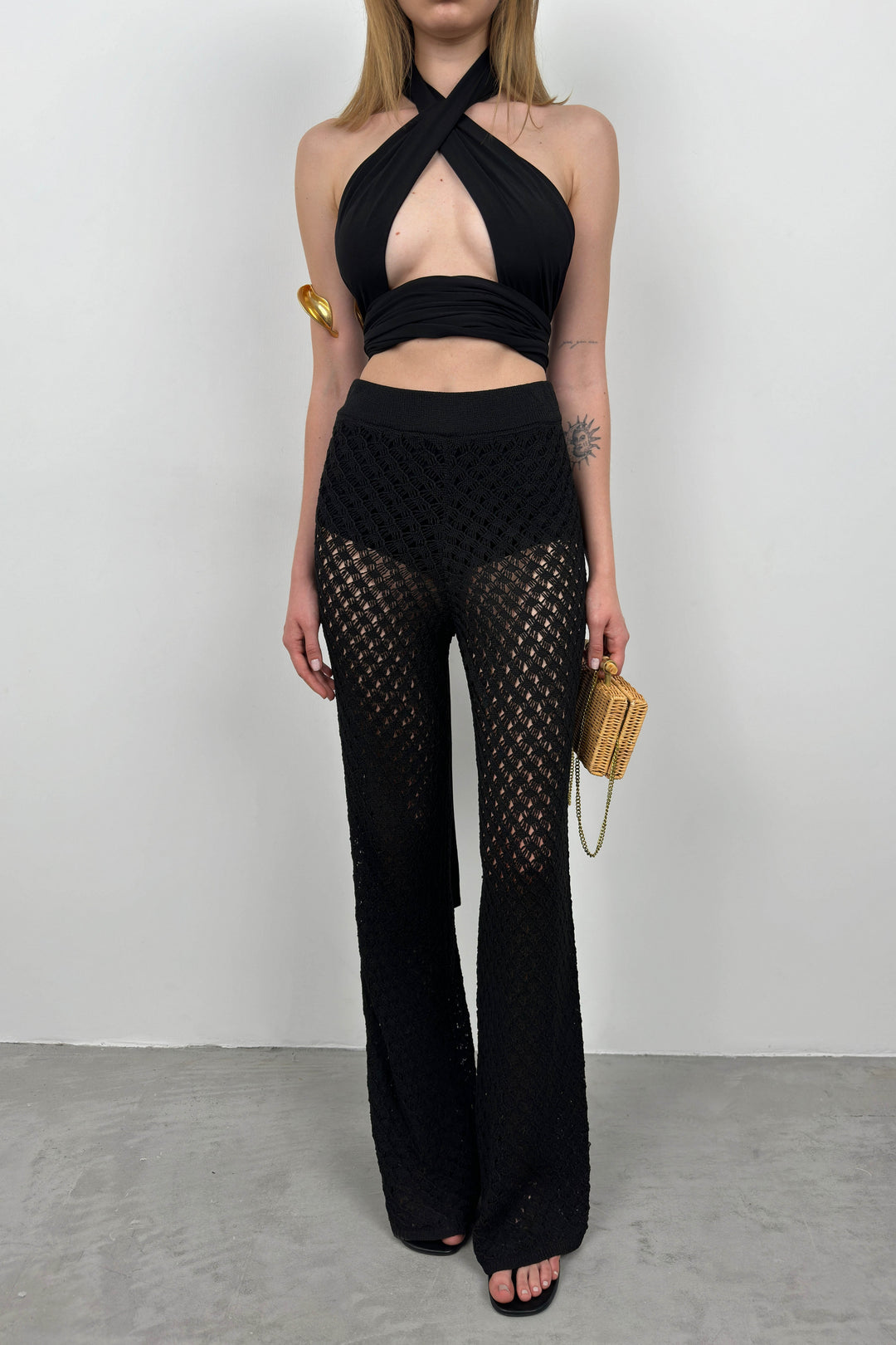 Ajurlu Pareo Siyah Pantolon