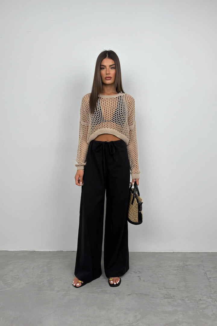 Ajurlu Uzun Kol Taş Triko Bluz