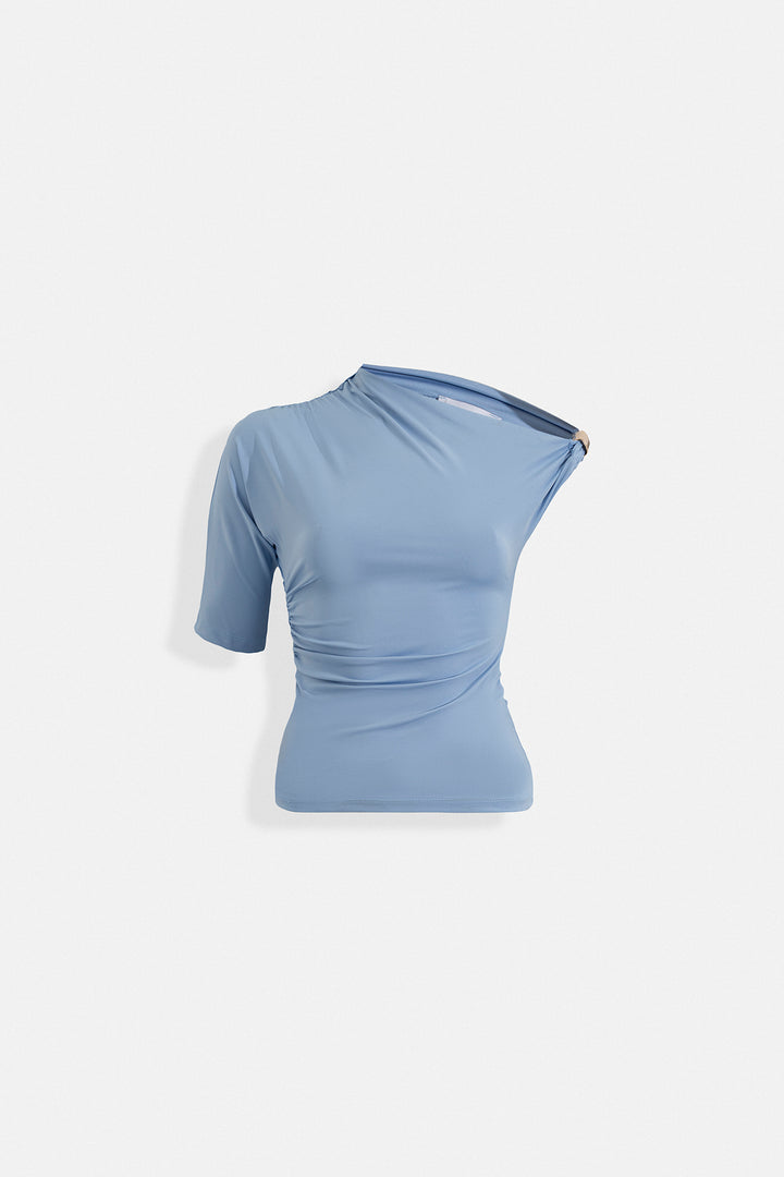 Accessory Detail Cutout Blue Blouse