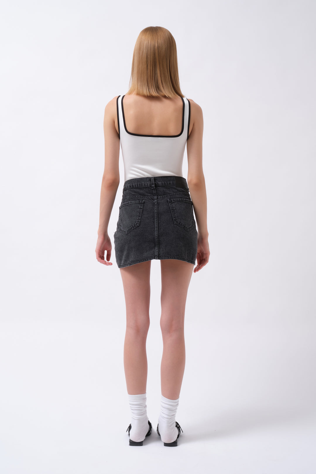 Wrap Denim Mini Black Skirt