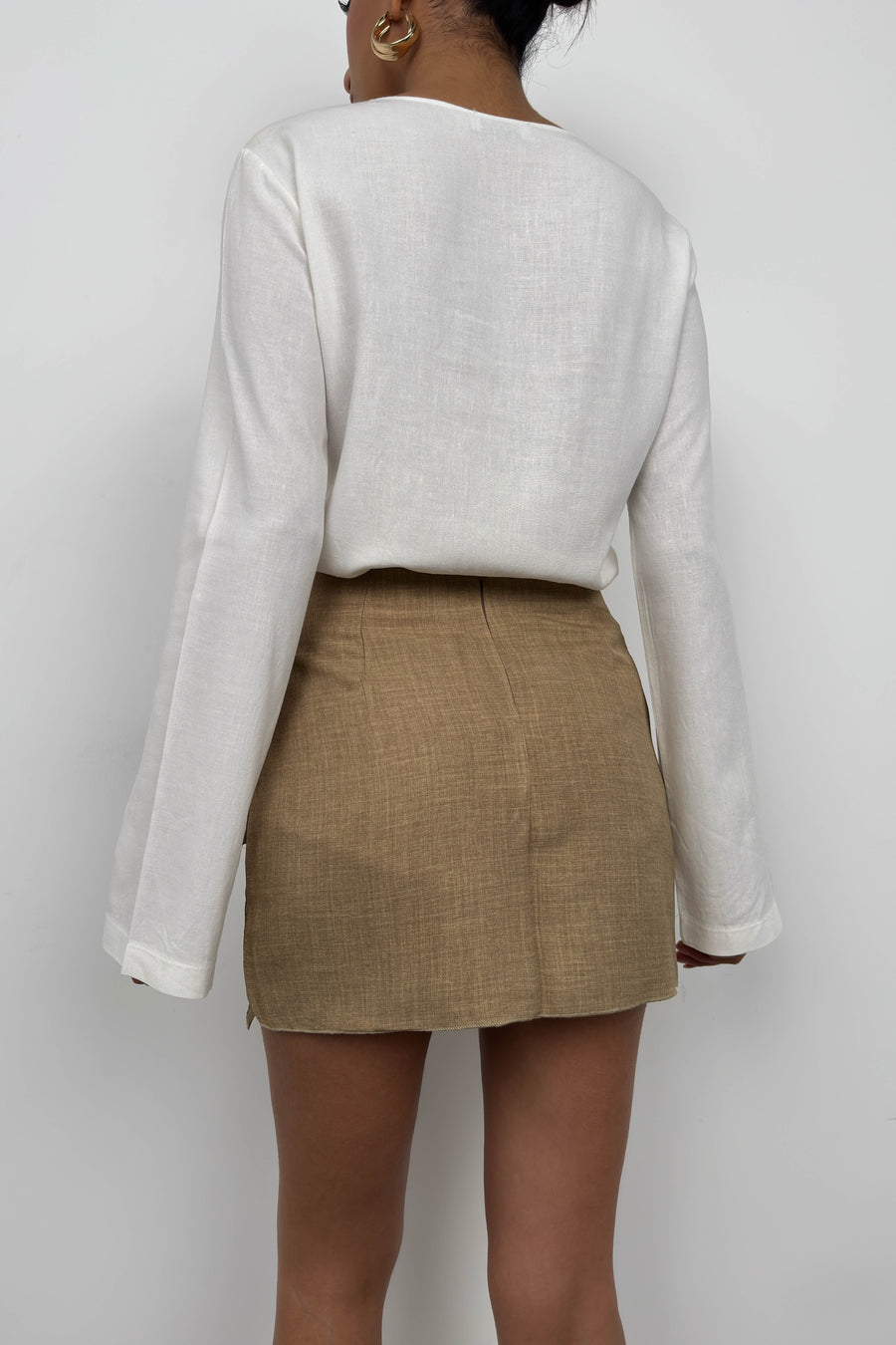 Wrap-Tie Camel Linen Skirt 