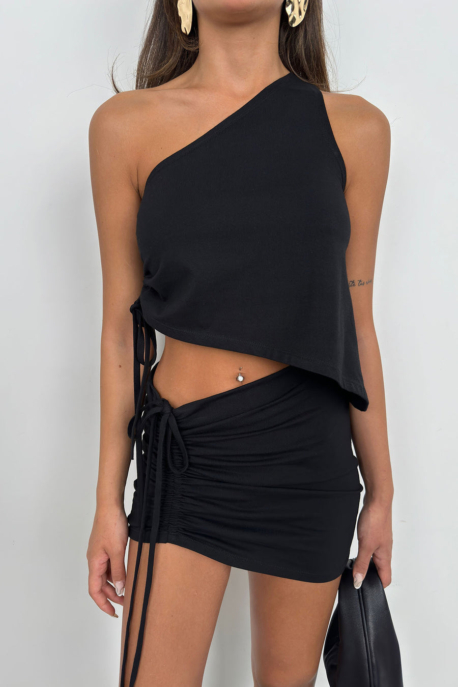 Elevator Pleated Black Mini Skirt 