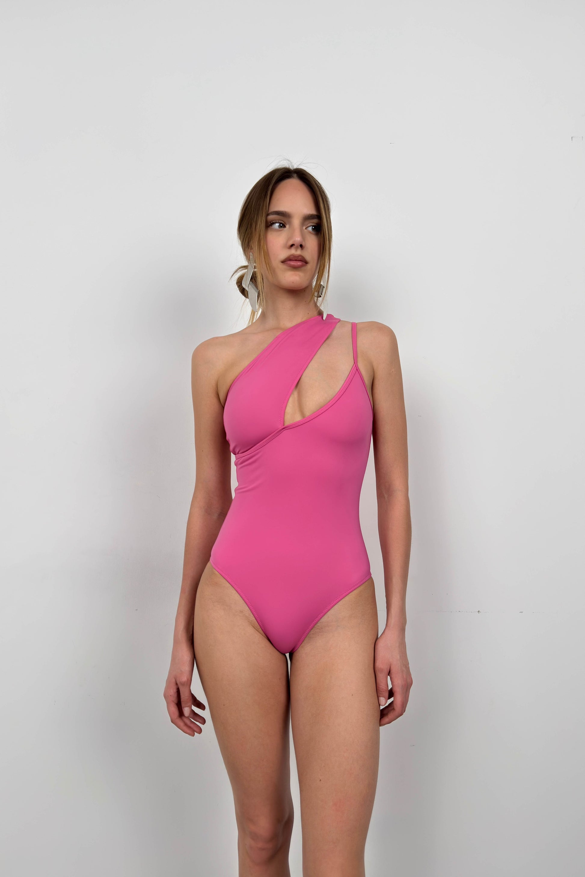 Asymmetrical Strap Pink Swimsuit 