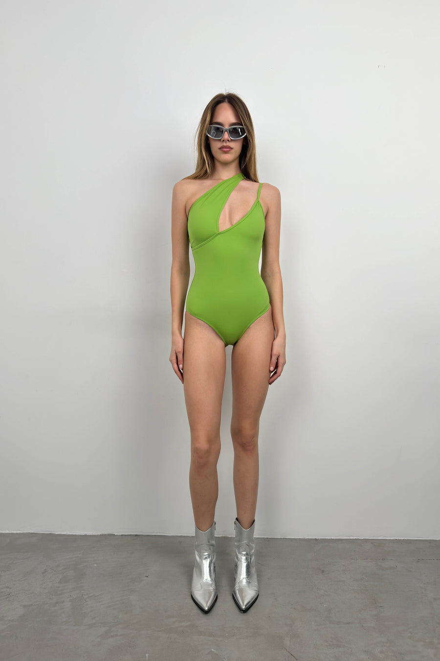 Asymmetrical Strappy Green Swimsuit 